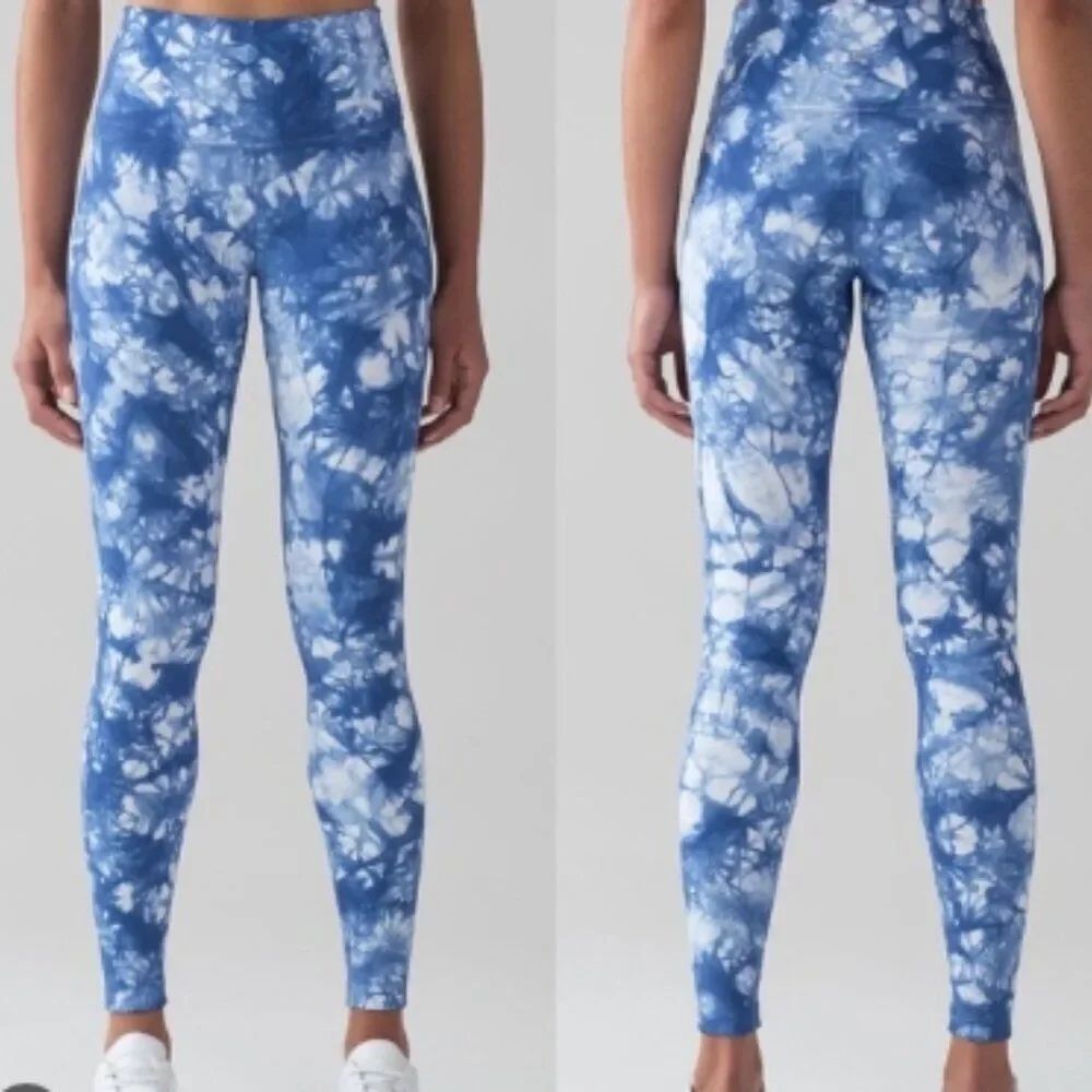 Like New! Lululemon Wunder Under Pant (Hi-Rise) Shibori Varsity Blue White in 12